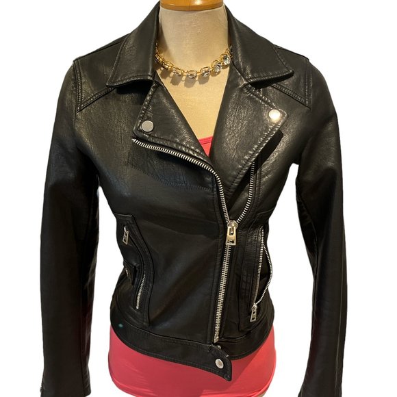 TOPSHOP Vegan Moto Bomber Jacket Size 4 Excellent Condition Zip Up Bikercore - Picture 3 of 13